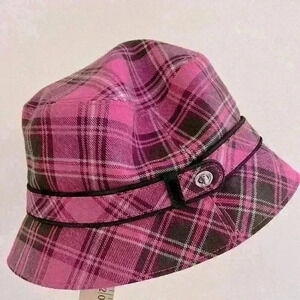 Coach Wool Pink Plaid Twist Buckle Bucket Hat